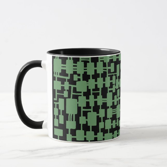 Tasse Réseau Abstrait - Vert de l'armée sur noir (Gauche)