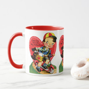 Tasse Retro Saint-Valentin, garçon vintage sur un scoote