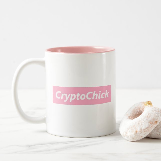 Tasse rose de Cryptocurrency Bitcoin $ de crypto (Avec donut)