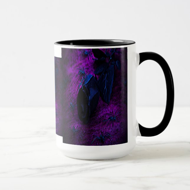 Tasse Rose éffrayant en matière noire, araignées noires (Droite)