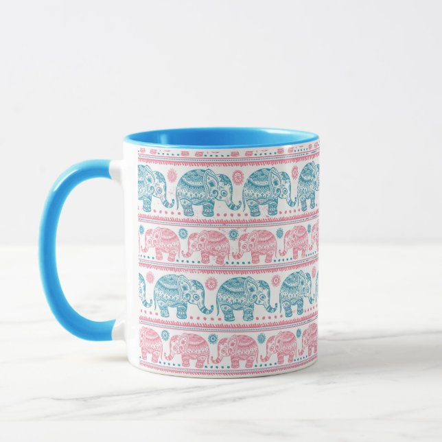 Tasse Rose et motif ethnique turquoise d'éléphant (Gauche)