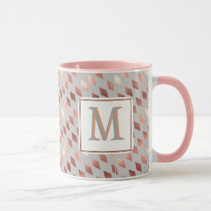 Tasse rose or diamant monogramme gris gris muguet