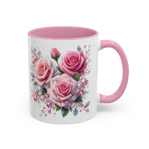 Tasse Rose Rose Florale Élégant Cadeau Tasse à Caf