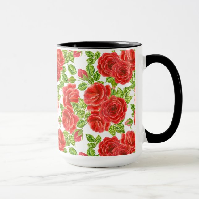 Tasse Roses rouges aquarelle transparente motif (Droite)