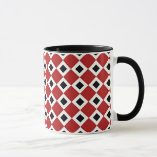 Tasse Rouge, Blanc, Motif Diamant Noir