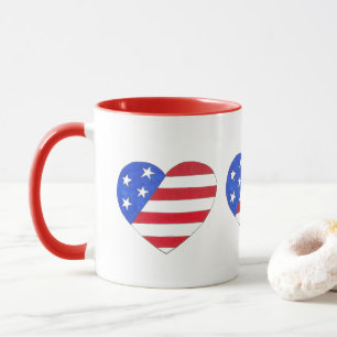 Tasse Rouge Bleu Patriotique Américain Drapeau Coeur USA