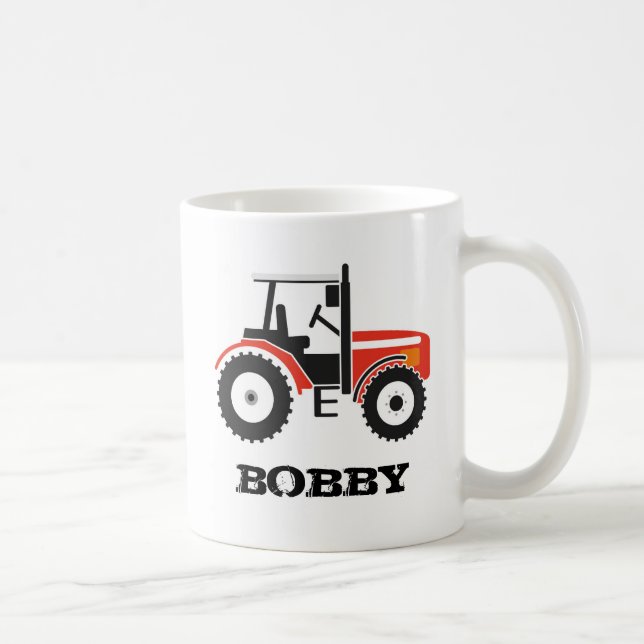 Tasse rouge de tracteur avec le nom (Droite)