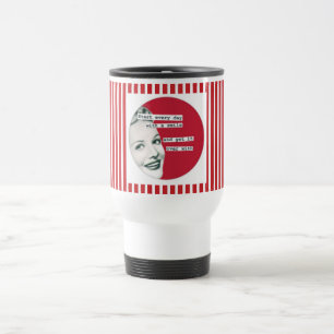 Tasse rouge de voyage de rayure de rétro SOURIRE