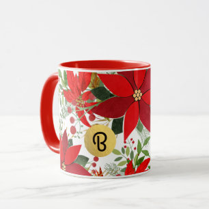 Tasse Rouge d'hiver Blanc Or Poinsettia Fête Personnalis