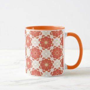 Tasse Rouge et motif floral de dentelle d'or