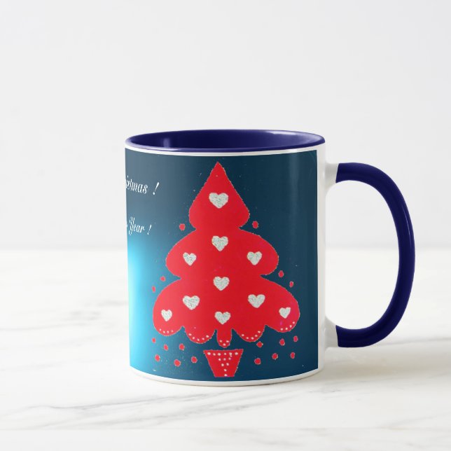 Tasse ROUGE NOËL ARBRE FÊTE DE VACANCES bleu (Droite)