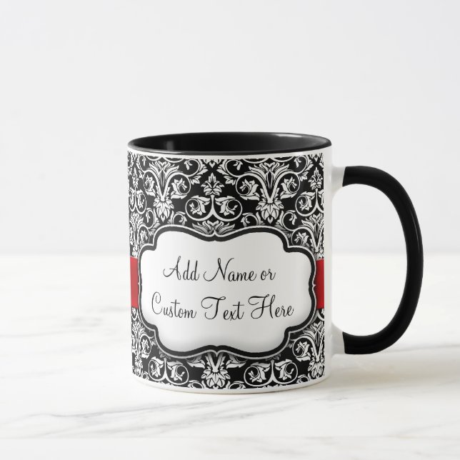 Tasse Ruban rouge noir/blanc Damas (Droite)