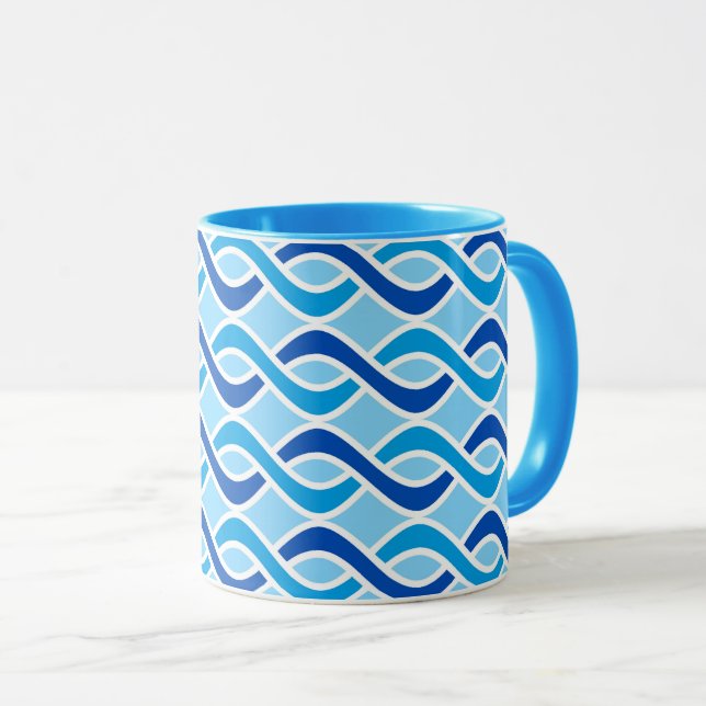 Tasse Rubans modernes du milieu du siècle, cobalt et ble (Devant droit)