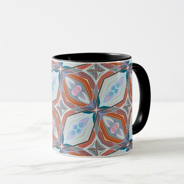 Tasse Rust unique, Turquoise, Bleu clair et rose Motif D (Devant droit)
