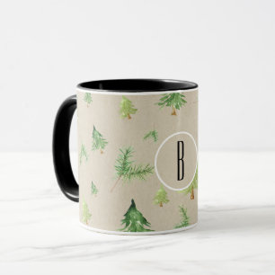 Tasse Rustique minimal d'hiver de pins d'aquarelle