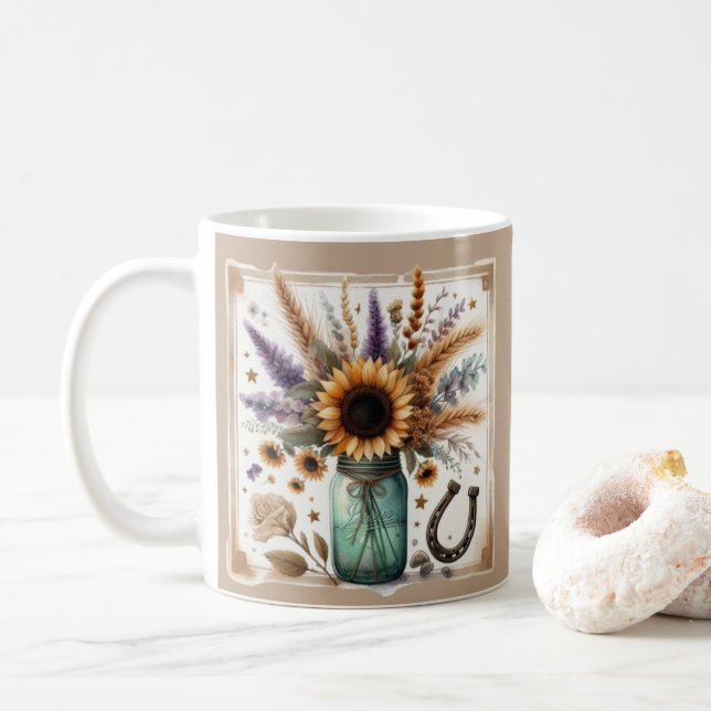 Tasse Rustique Western Sunflower Cadeau (Avec donut)
