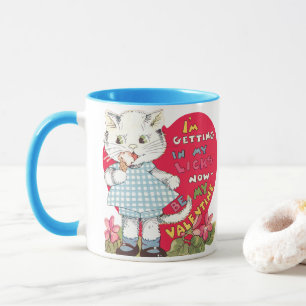 Tasse Saint-Valentin Rétro Vintage Chat Mangeant de la C