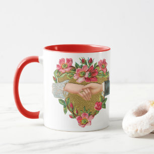 Tasse Saint-Valentin victorien, Mains vintage avec fleur