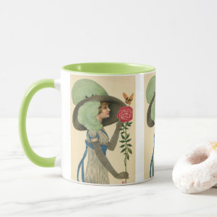 Tasse Saint-Valentin vintage, Dame Papillon Rose Rouge