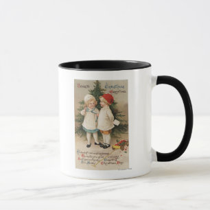 Tasse Salutation de Noël généreuseEnfants par un arbre