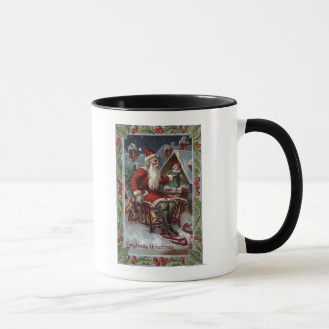 Tasse Salutation de Noël Père Noël sur Sleigh (Droite)