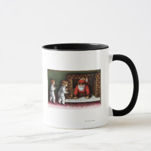 Tasse Salutation de NoëlLe Père Noël sort de Chimney
