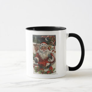 Tasse Salutation de NoëlPère Noël avec cerfs et enfants