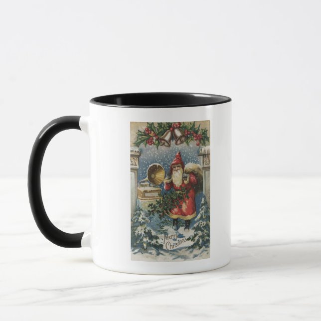 Tasse Salutation de NoëlPère Noël et Joueur de disques (Gauche)