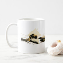 Tasse Scène de Montagne Ligne Dorée Loup