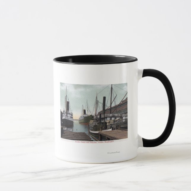 Tasse Seattle, WashingtonVue du quai et des navires (Droite)