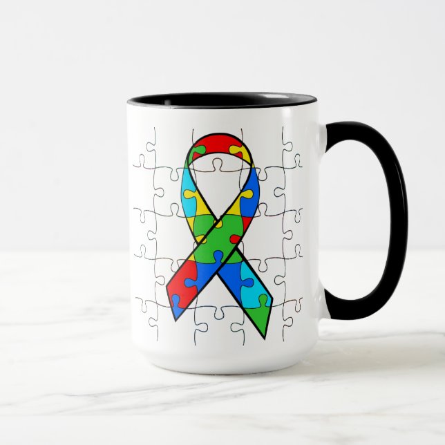 Tasse Sensibilisation sur l'autisme Ruban Coeur Puzzle P (Droite)