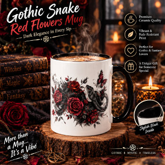 Tasse Serpent gothique & Fleurs rouges – Botanique