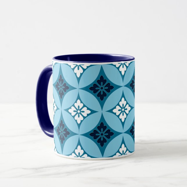 Tasse Shippo avec Motif Fleur, Bleu et Blanc (Devant gauche)