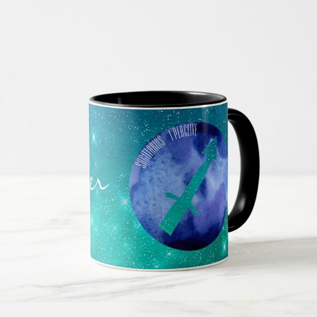 Tasse SIGNE Zodiaque Sagittaire sur Ciel étoilé Turquois (Devant droit)