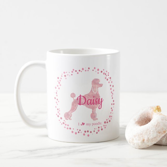 Tasse silhouette de caniche rose pastel personnali (Avec donut)