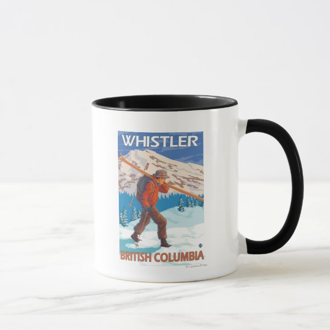 Tasse Skier transportant des skis de neige - Whistler, C (Droite)