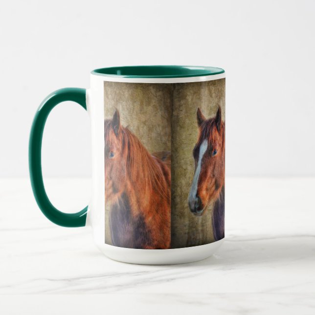 Tasse Sorrel Horse Portrait sur Rustic Grunge effet (Gauche)