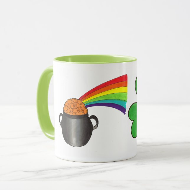 Tasse St. Patrick's Day Rainbow Pot of Gold Shamrock (Devant gauche)