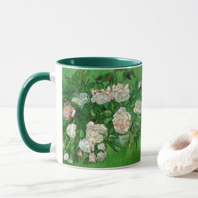 Tasse Still Life : Roses roses roses de Vincent van Gogh (Avec donut)