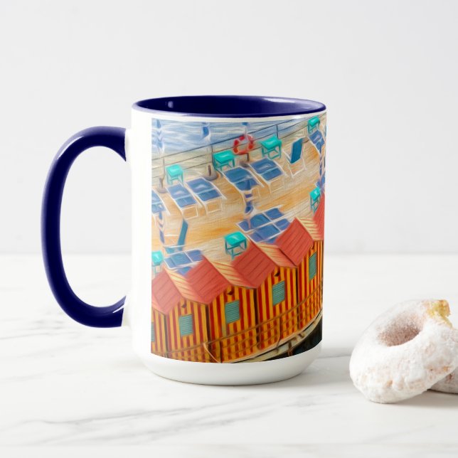 Tasse Style orange et bleu chic de plage de cabanes (Avec donut)