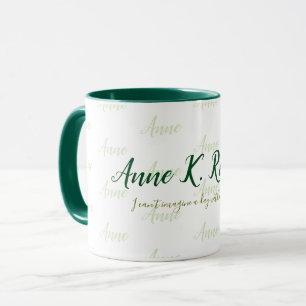 Tasse stylisé féminin nom manuscrit vert blanc