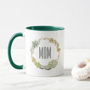 Tasse Succulents, brindilles et jour de mère des pierres