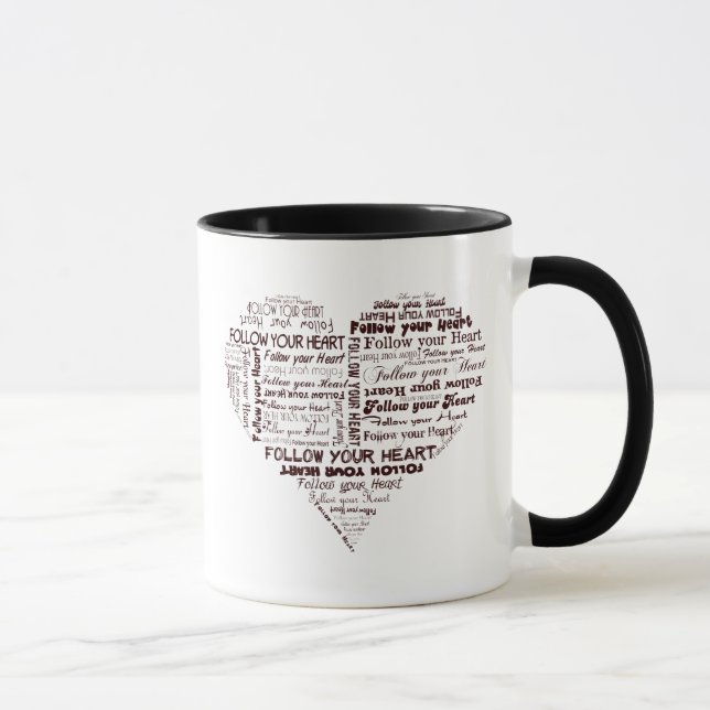 Tasse Suivez votre coeur noir et blanc (Droite)