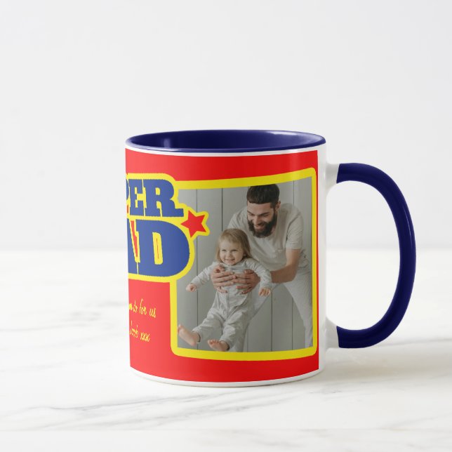 Tasse Super Papa ajoute 2 photos rouge nom muet (Droite)