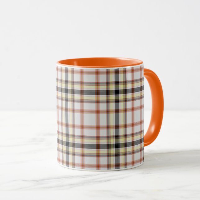 Tasse Tartan blanc noir orange jaune (Devant droit)