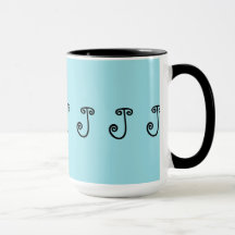 Tasse, café, thé, turquoise, noir, initial "J "
