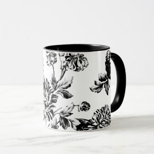 Tasse Toile floral botanique vintage blanc noir