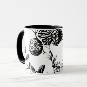 Tasse Toile floral botanique vintage noir et blanc