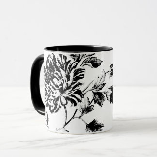 Tasse Toile floral botanique vintage noir et blanc