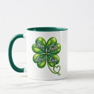 Tasse Trèfle à Quatre Feuilles Espoir Foi Amour Ch